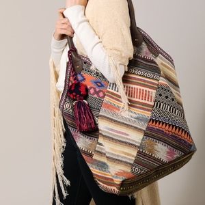 NWT Boho Patchwork Woven Tote Bag